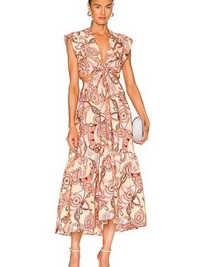 A.L.C. Peach Paisley Tie-Front Midi Dress
